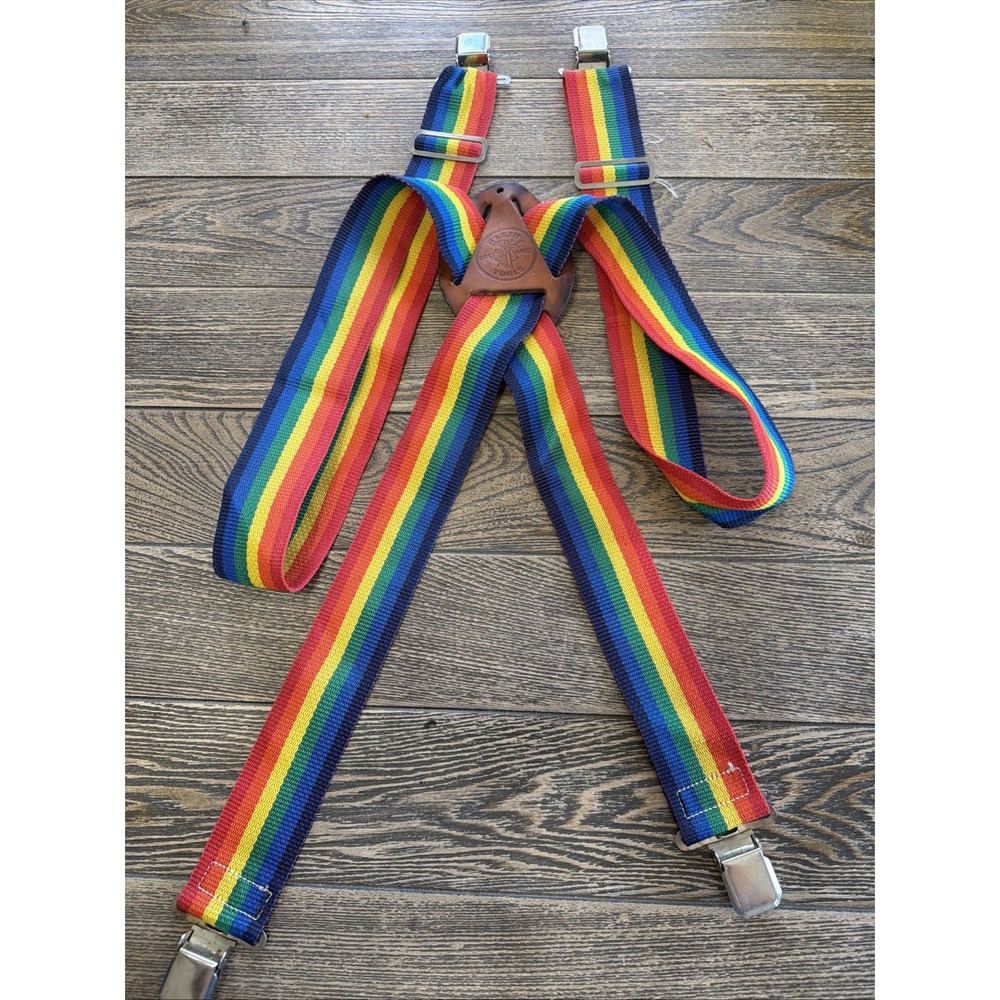 Vintage KLEIN Tools Rainbow Stripe SUSPENDERS Workwear Multicolor Old School
